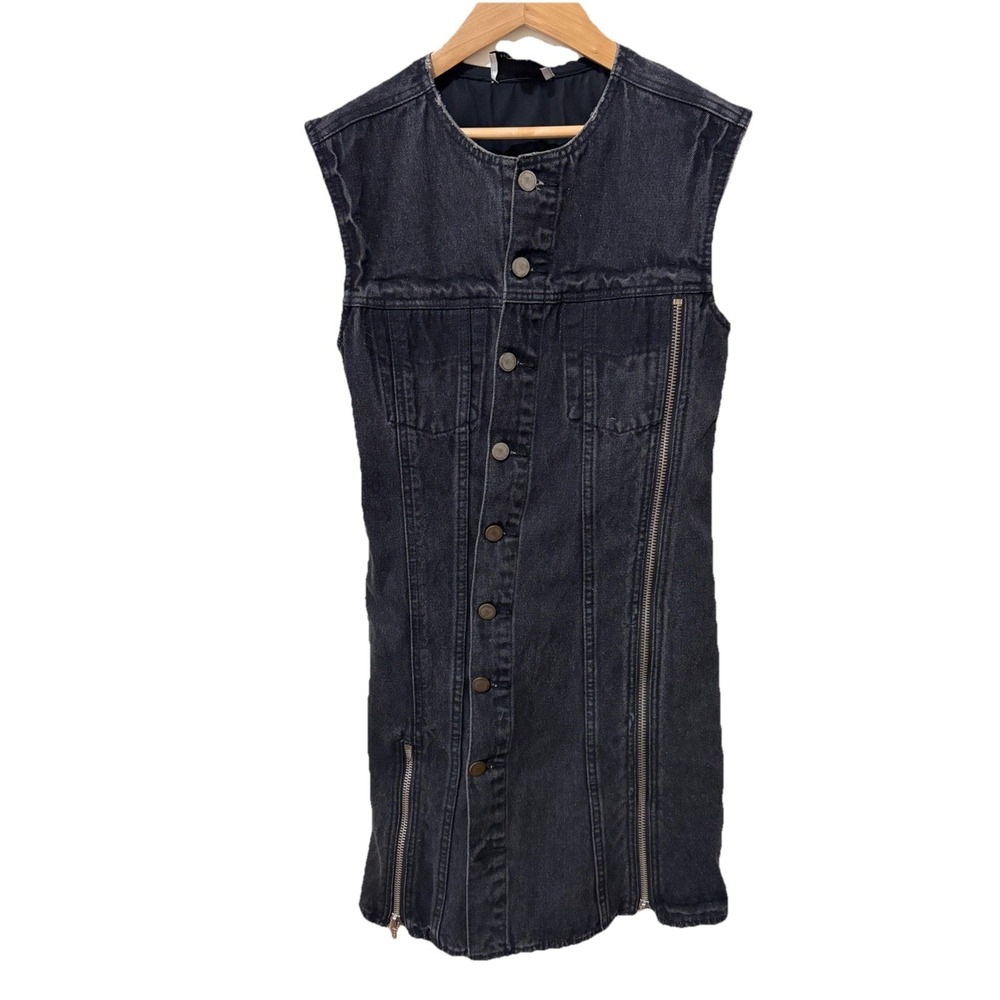 3.1 Phillip Lim Black Denim Asymmetrical Button-Front Sleeveless Mini Dress 0